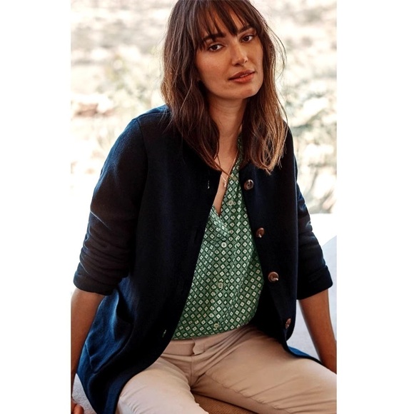 J. Jill Patch Pocket Sweater Jacket In Navy Blue - Picture 1 of 10